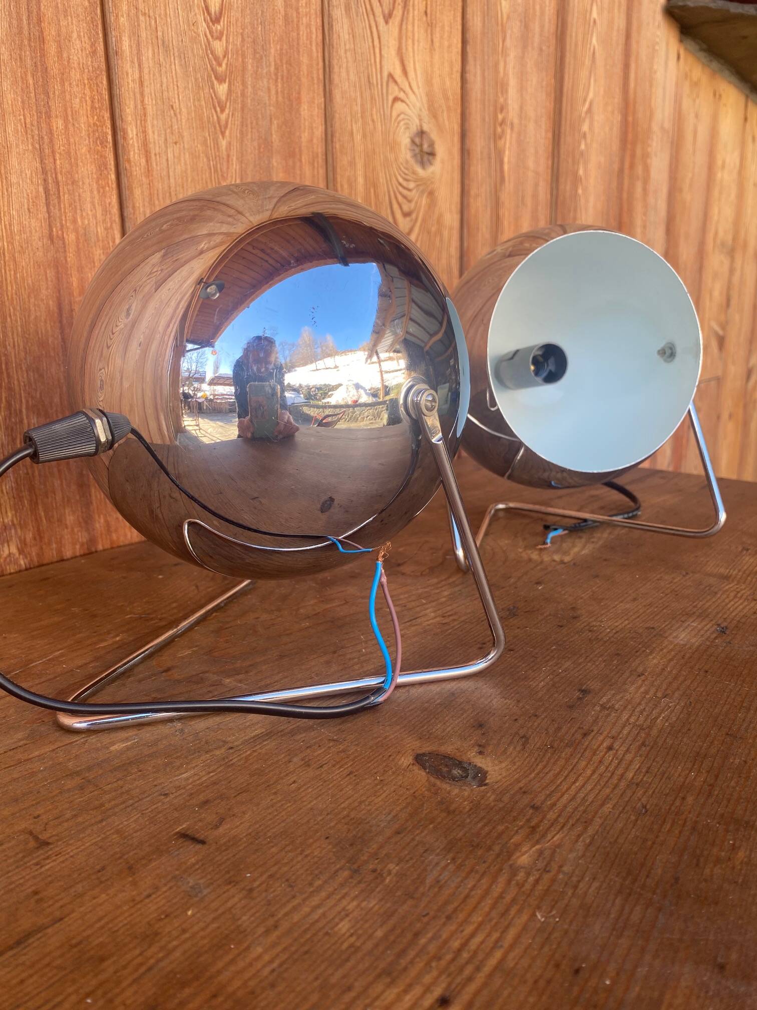Paire de lampes esprit « Eye-ball » en métal