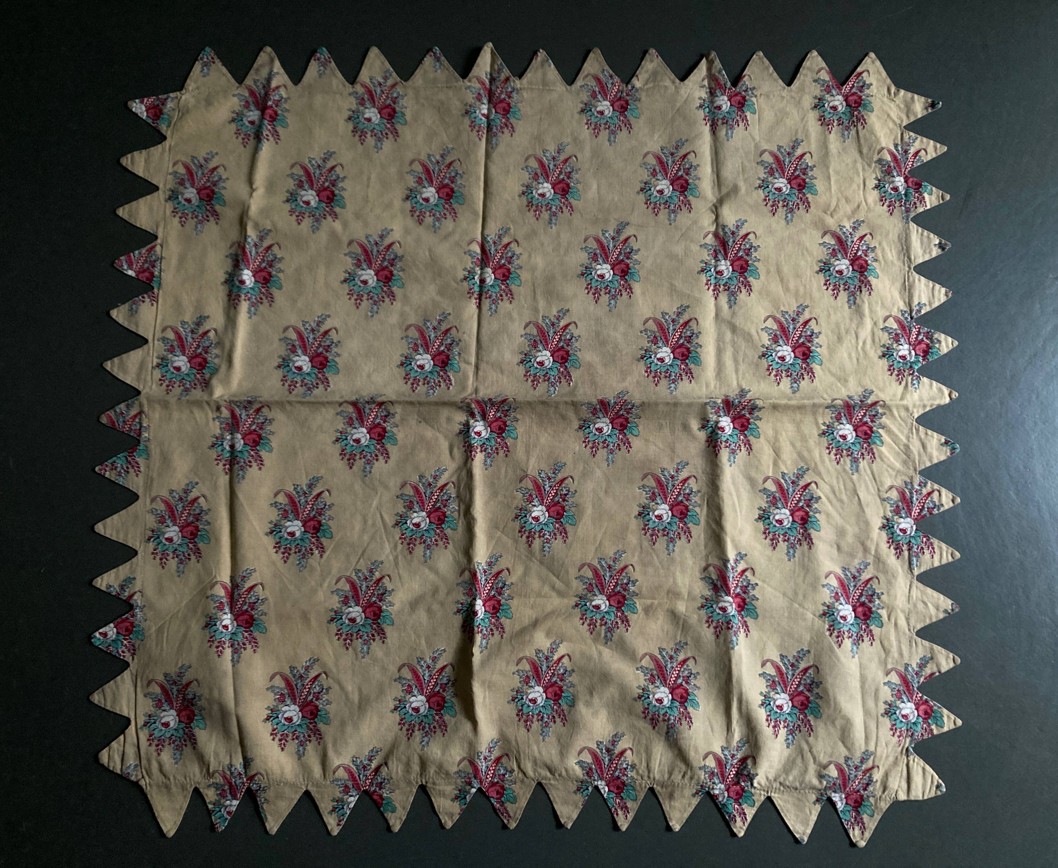 18th century Provence pillowcase in crenellated Indian fabric with pennants