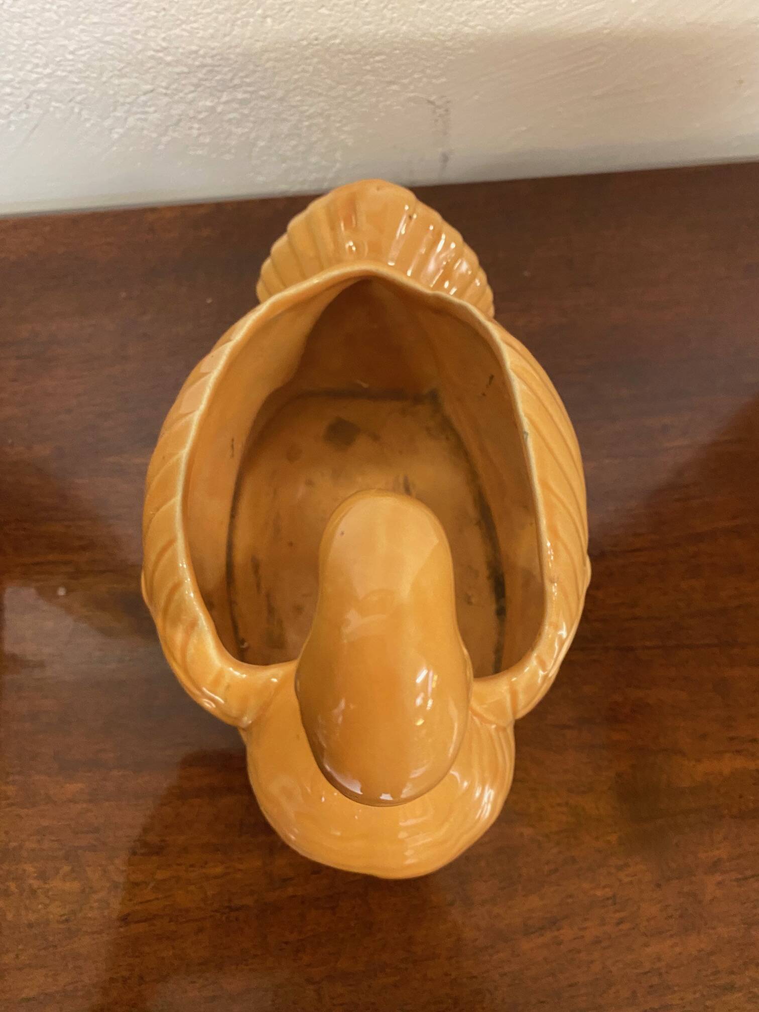 Swan shaped planter in 70s earthenware apricot orange color