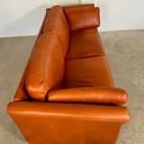 Canapé en cuir cognac vintage rétro pour 3 personnes danois