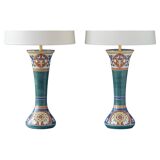 Pair of hand-painted ceramic table lamps in Dutch Art Nouveau–Art Deco style, 1910–1917.