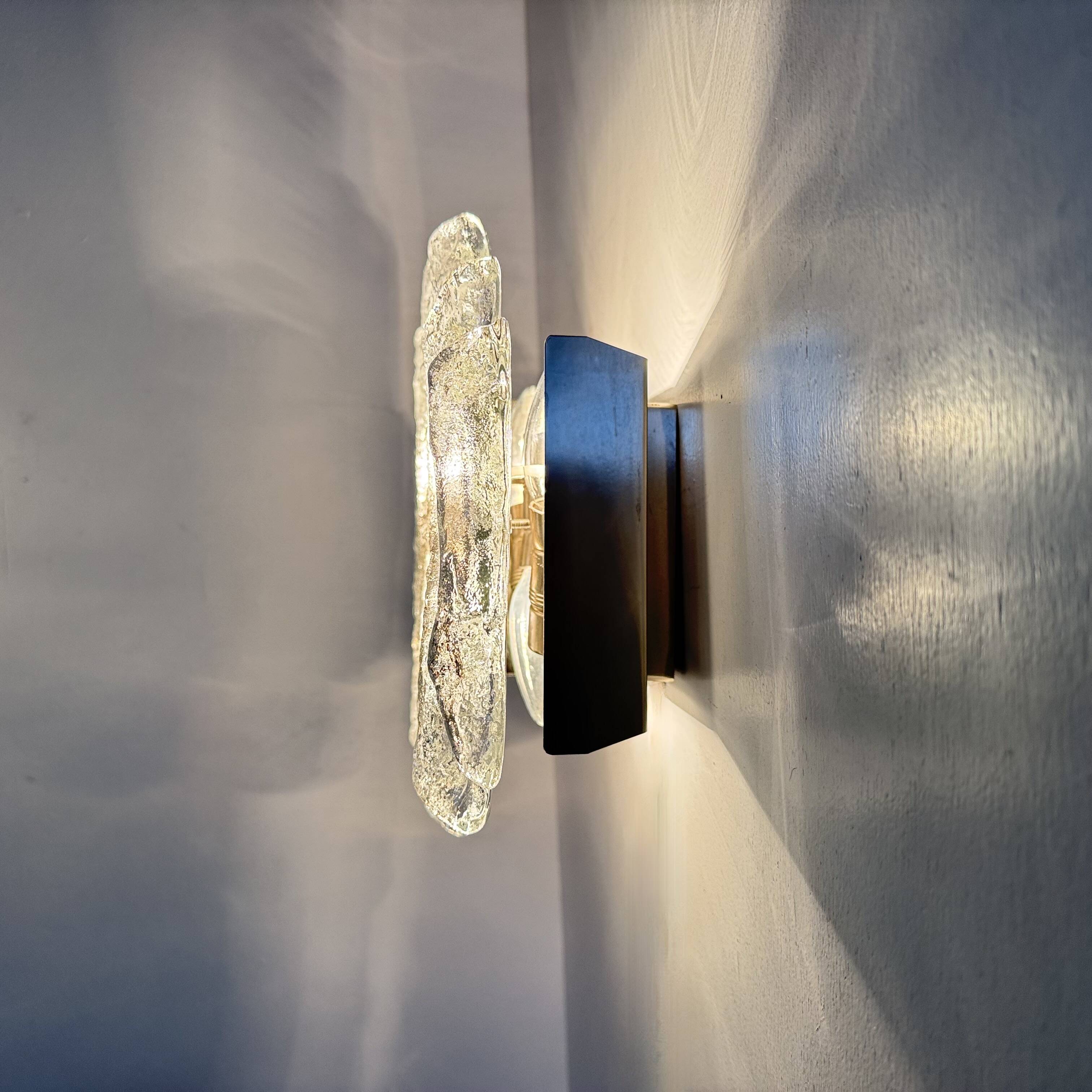 Wall sconces in Murano ice glass and metal by J.T. Kalmar for Kalmar, 1960s