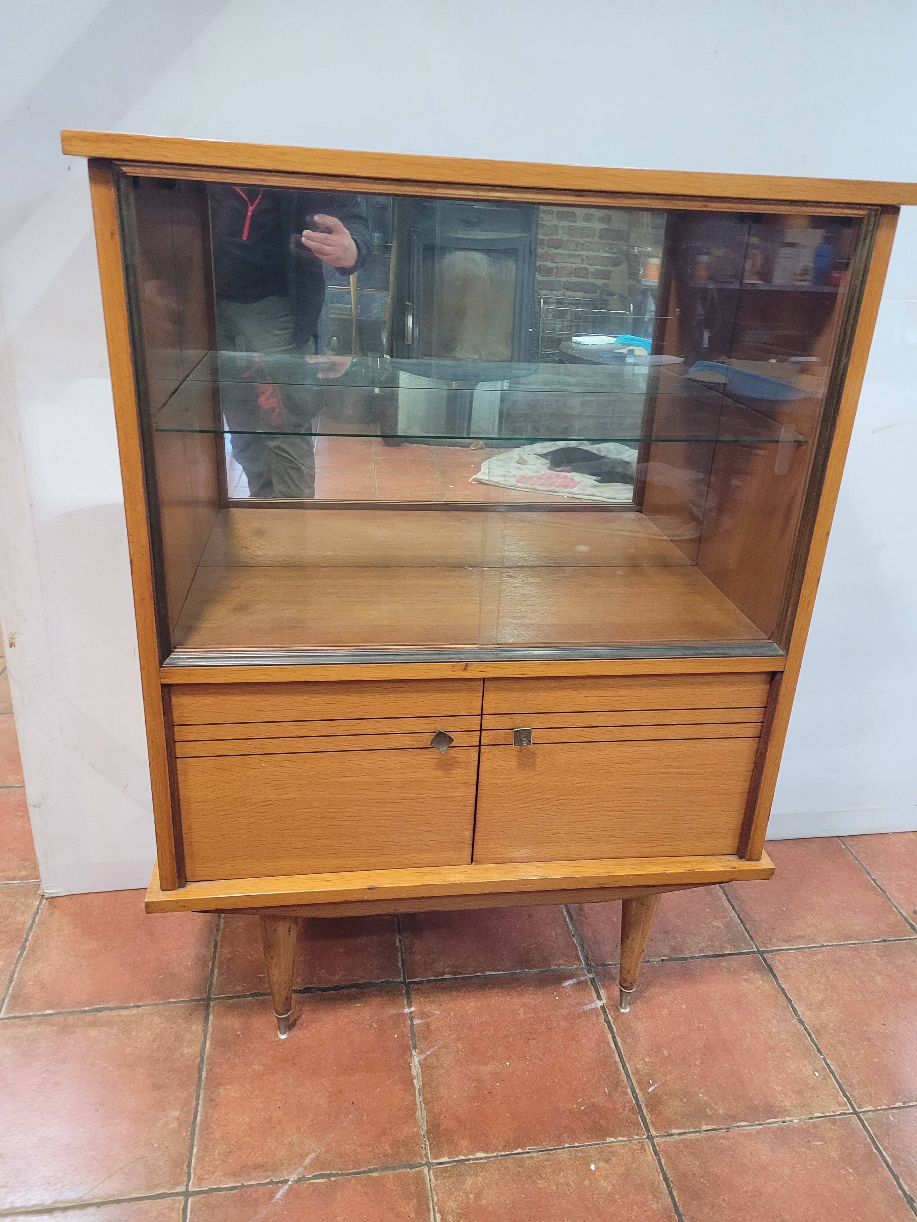 Vintage oak display cabinet from the 60s