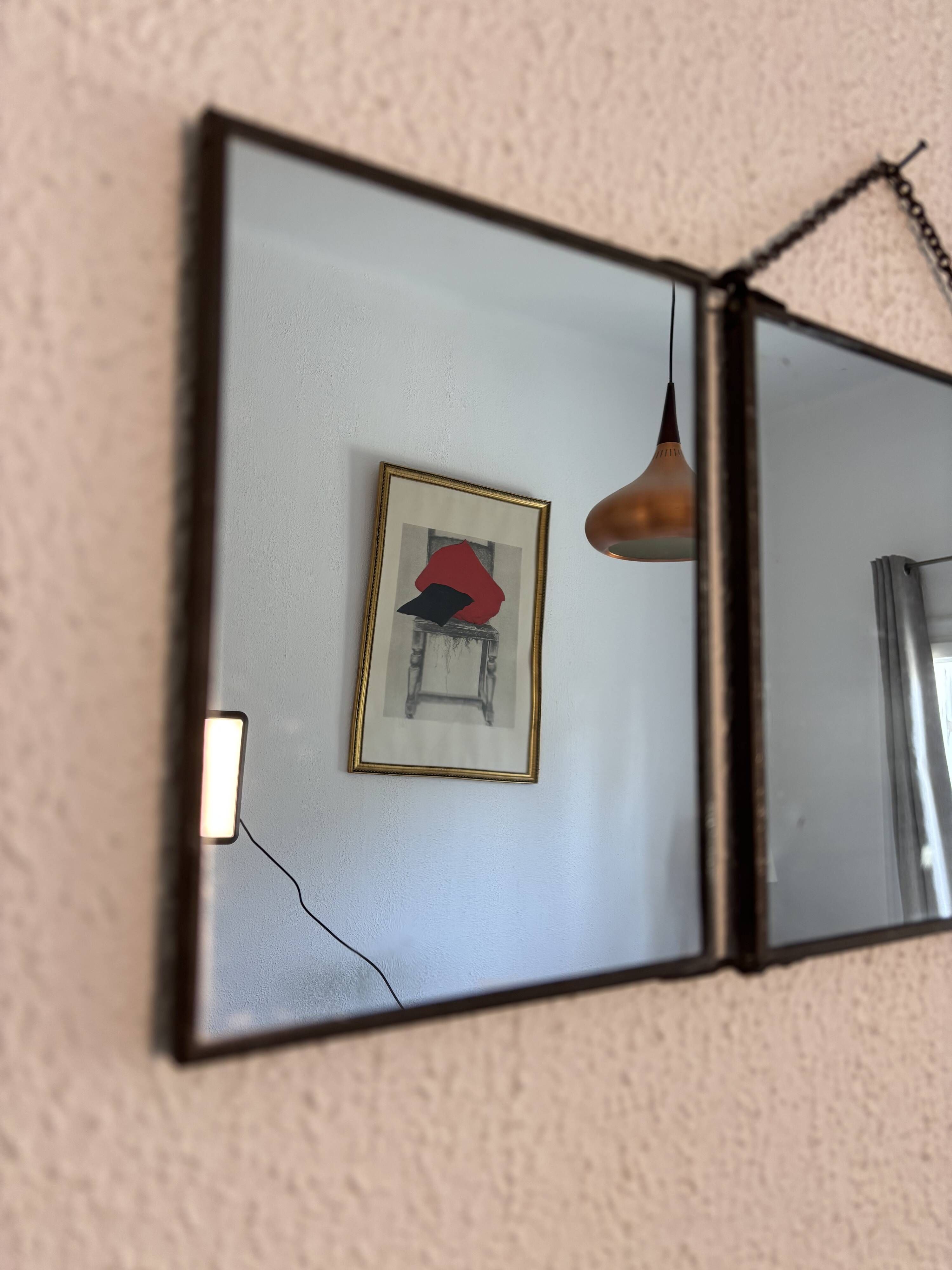 Vintage 1930 triptych mirror barber hairdresser young dancer woman - 19 x