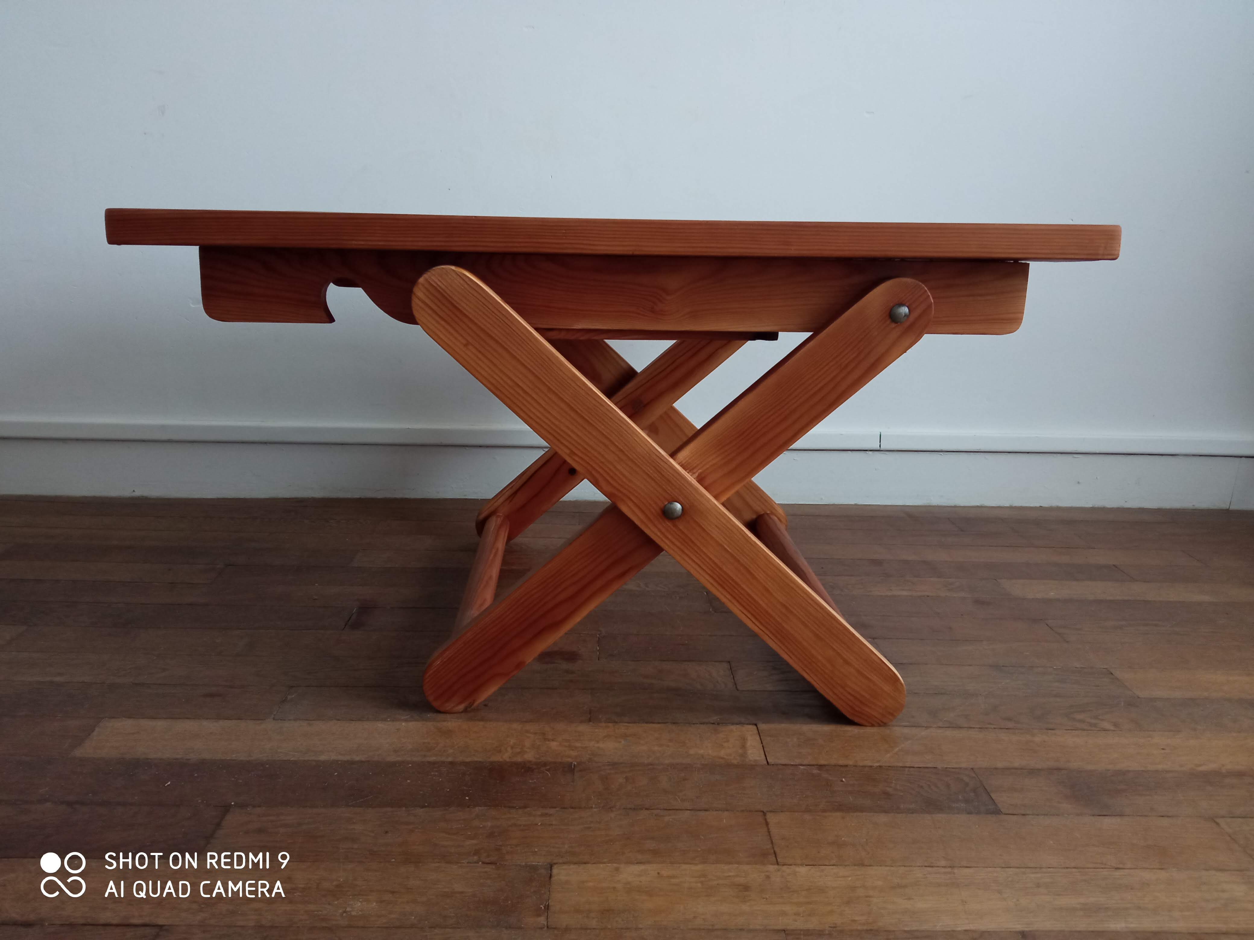 Coffee table in pine Pierre Beguet 70s