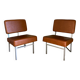 Pair of modernist low chairs in skai camel vintage 60s/70s