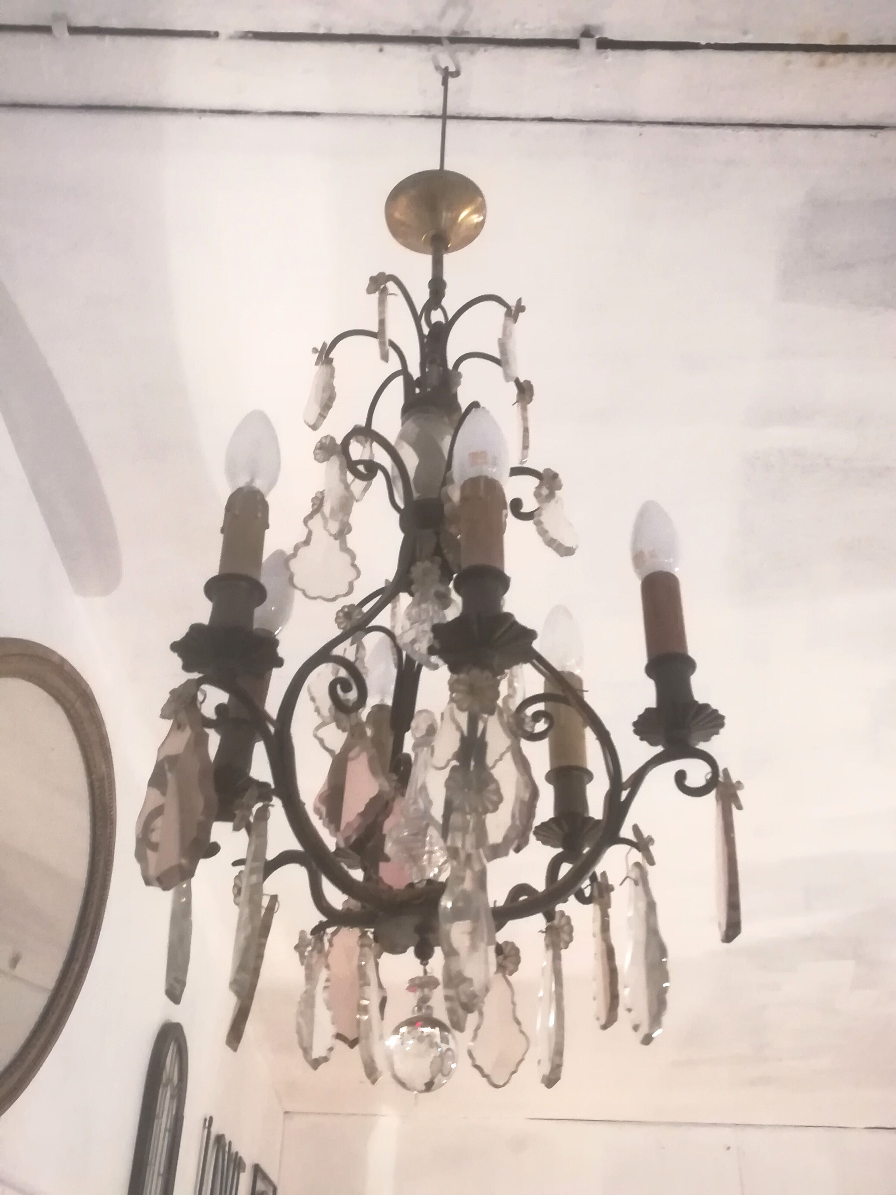 Lustre en bronze et pampilles bicolore