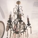 Lustre en bronze et pampilles bicolore