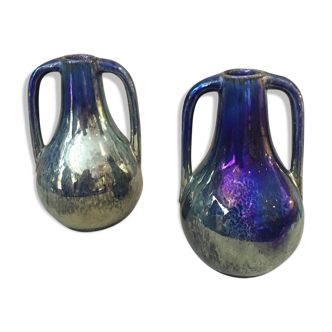 Pair of amphora vases in gres flame of rambervillers cytere unis france