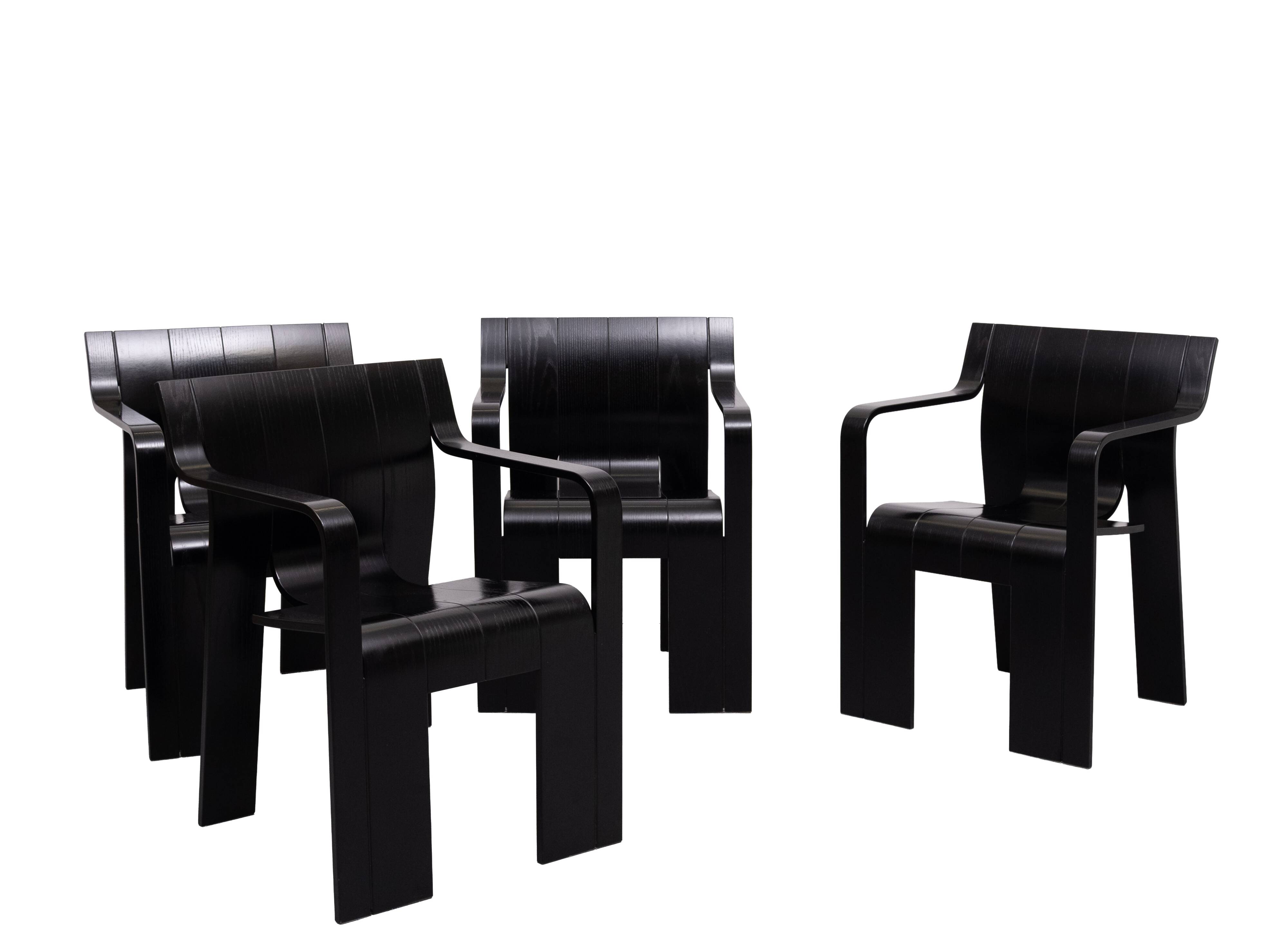 Chaises Black Strip de Gijs Bakker avec accoudoirs des années 1970, Hollande