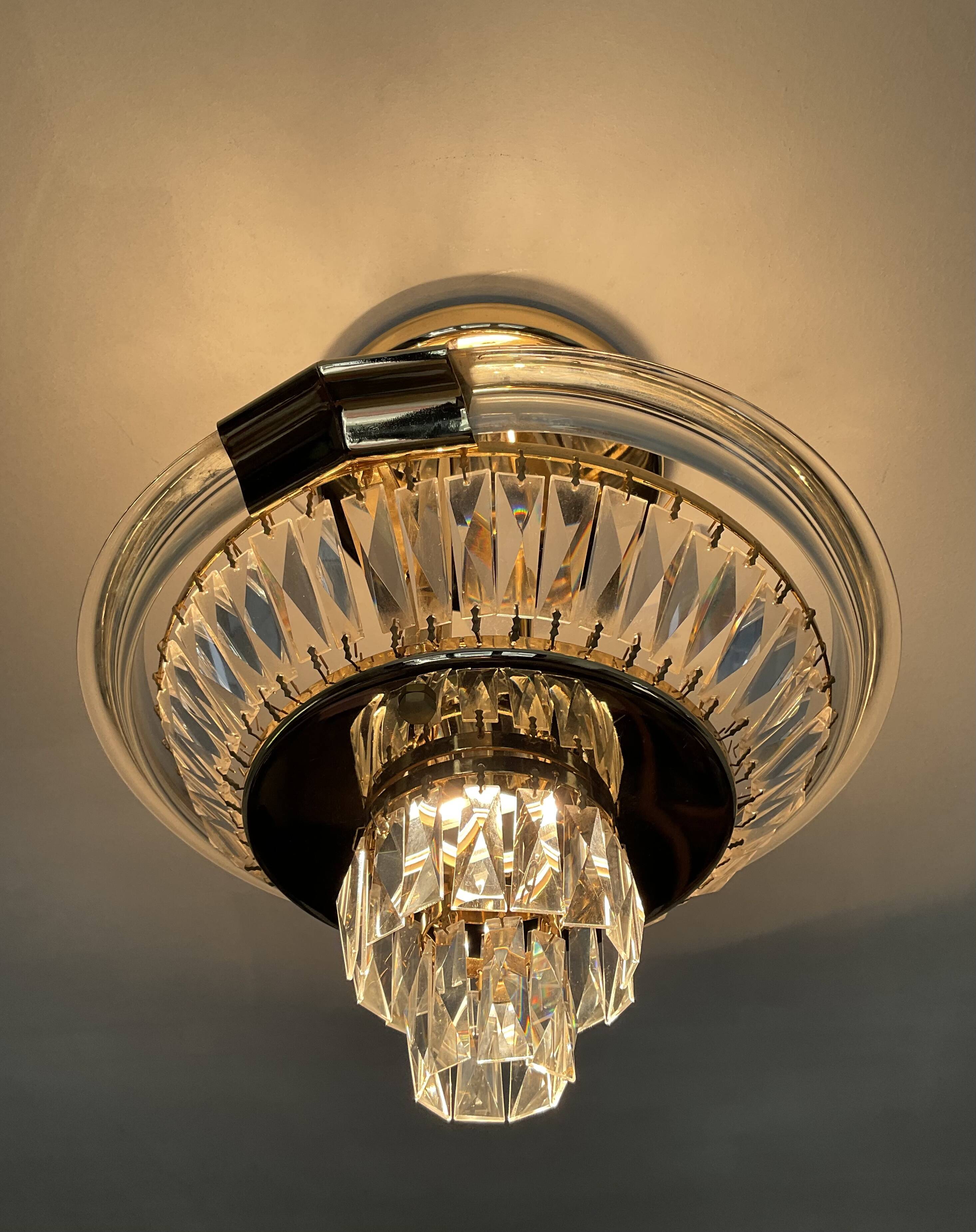 Vintage Bakalowits & Söhne ceiling light in brass and crystal