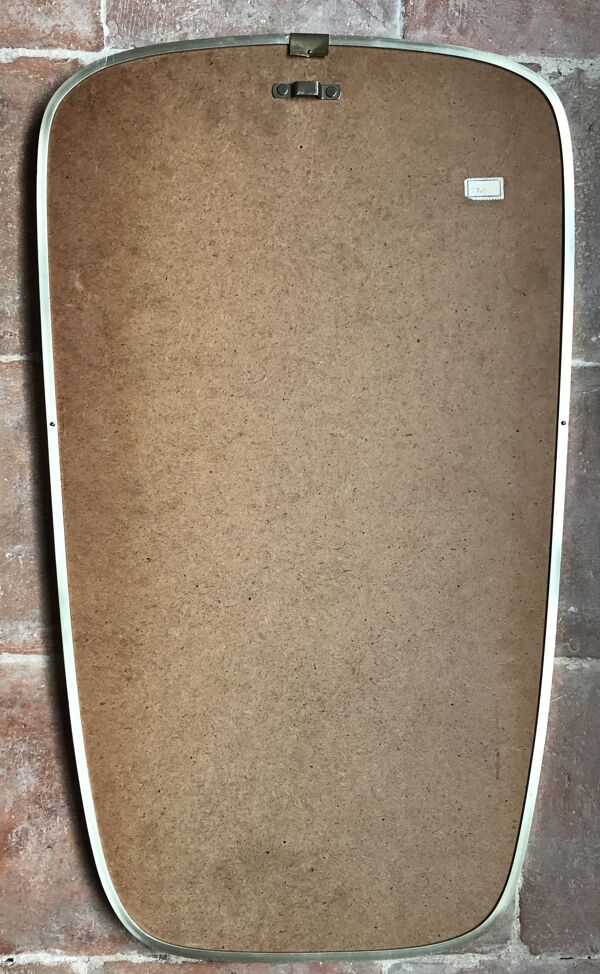 Miroir vintage années 1960 forme libre rétroviseur liseret doré et rouge