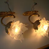 Pair of tanned sconces and glass paste