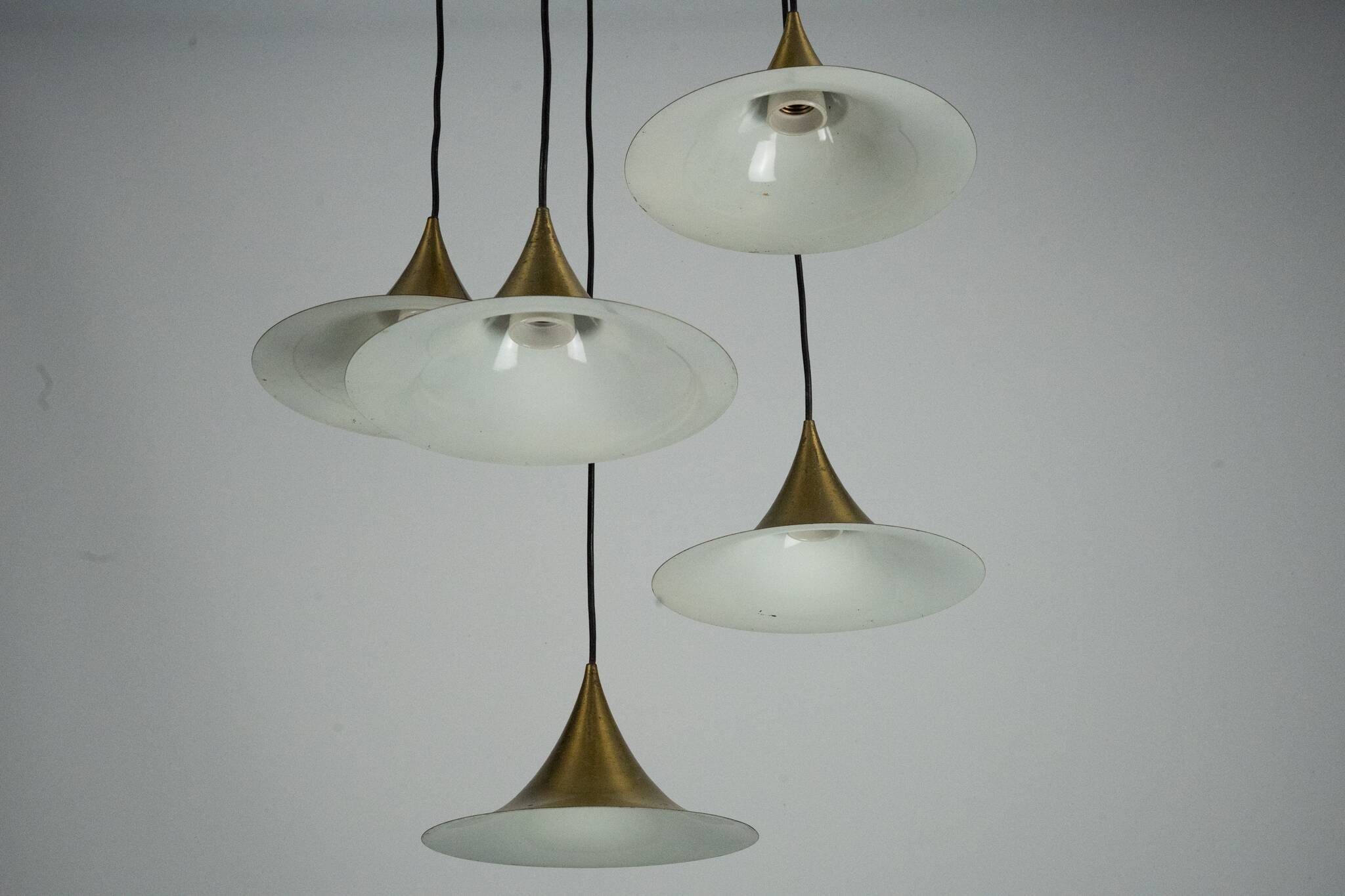 Fog & Morup, Midcentury Brass Pendant with Five Pendant Drops. Danmark 1960