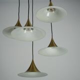 Fog & Morup, Midcentury Brass Pendant with Five Pendant Drops. Danmark 1960