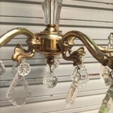 Exceptional bronze chandelier with crystal pendants in working order circa 1910