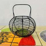Vintage black metal egg basket