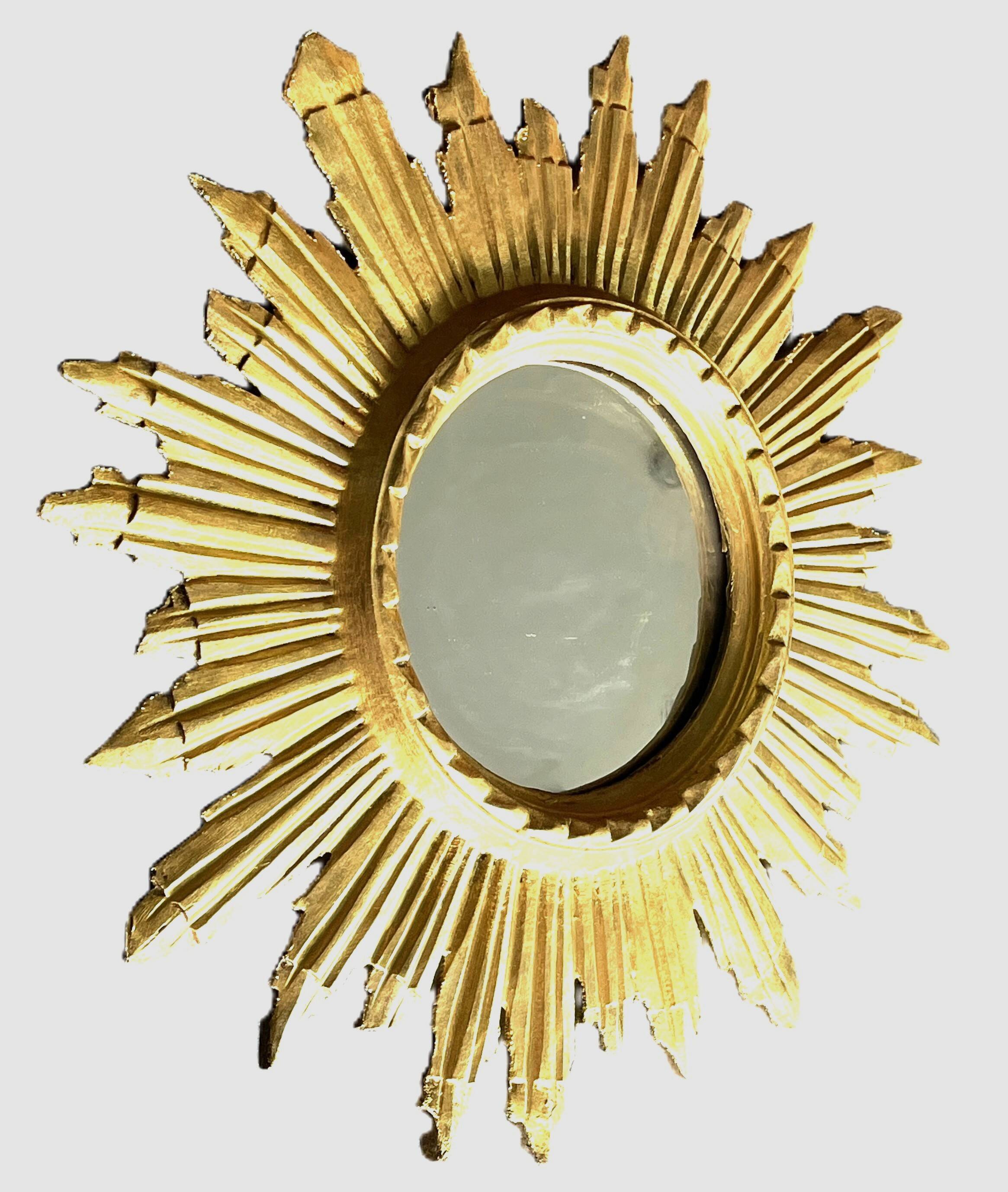 golden wooden sun mirror - 48 cm