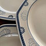 Set of 8 Longchamp France Octagonal Plates - Blue Lotus Flower Pattern