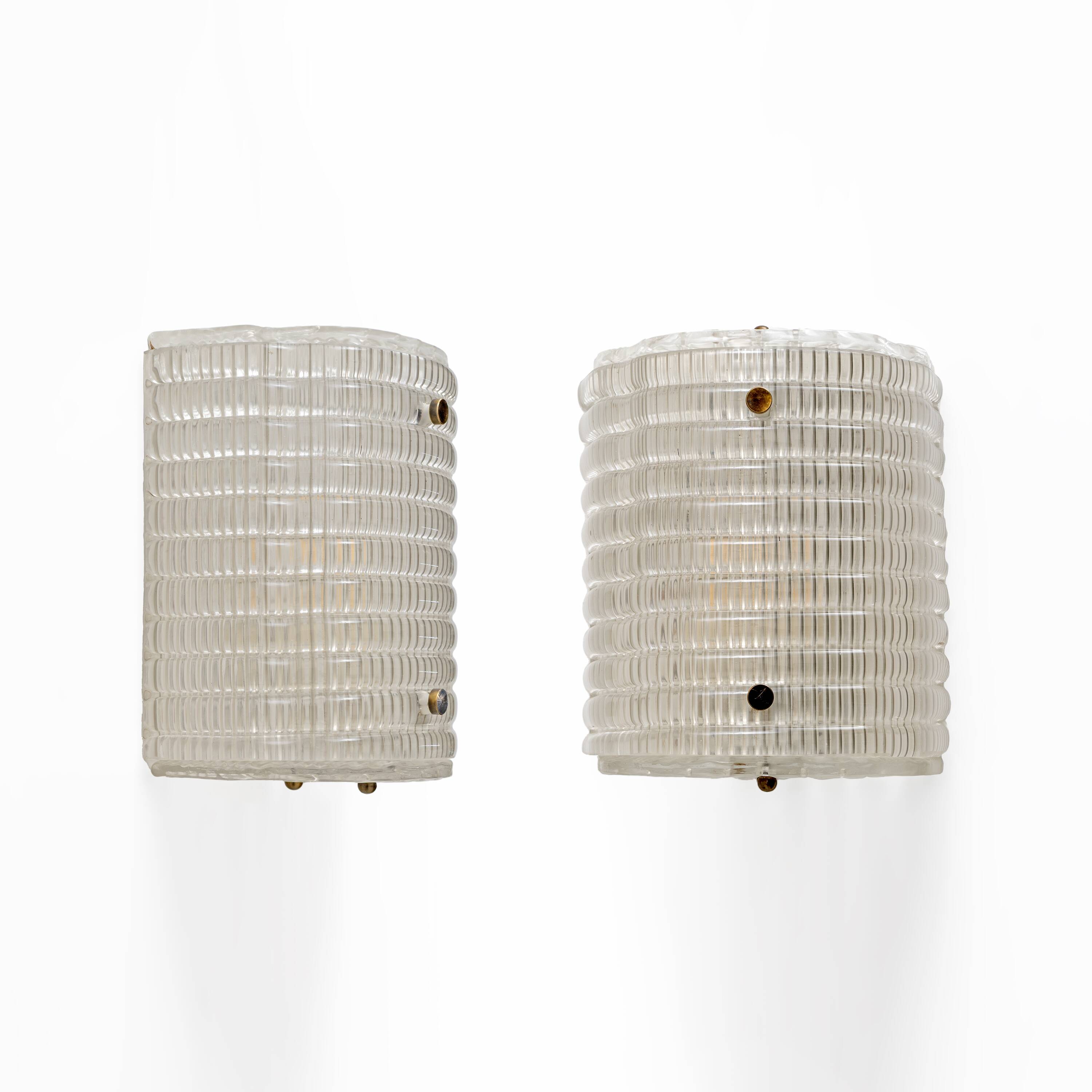 Pair of Murano Glass Wall Sconces with Ribbed Texture