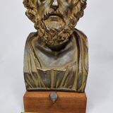 Bust of Homer in patinated plaster on wooden base, 21 cm