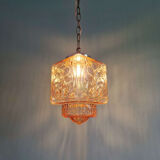 Art Deco pendant light in pale pink glass, 1920s-30s