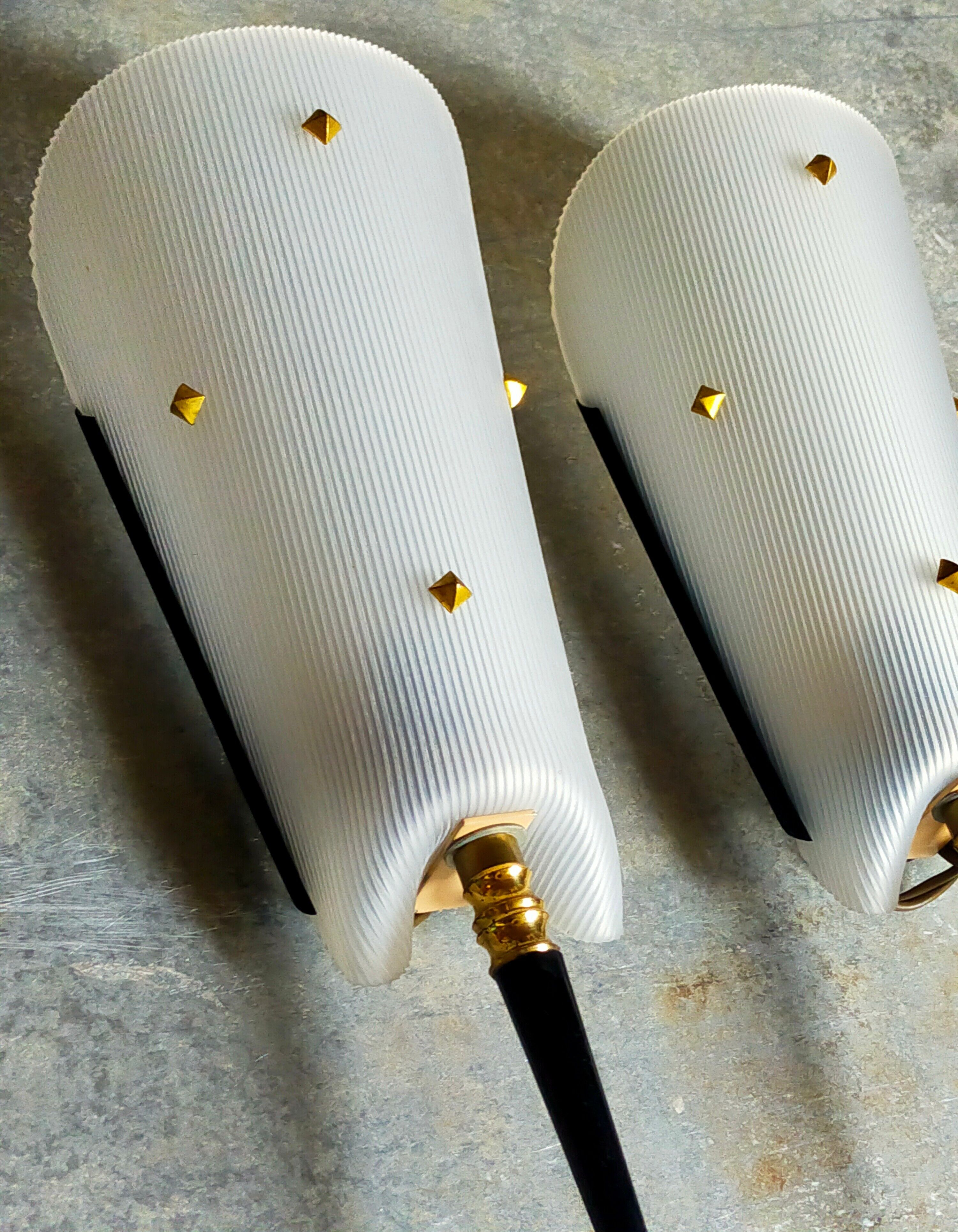 Pair of vintage plexi and bakelite 50s wall lamps