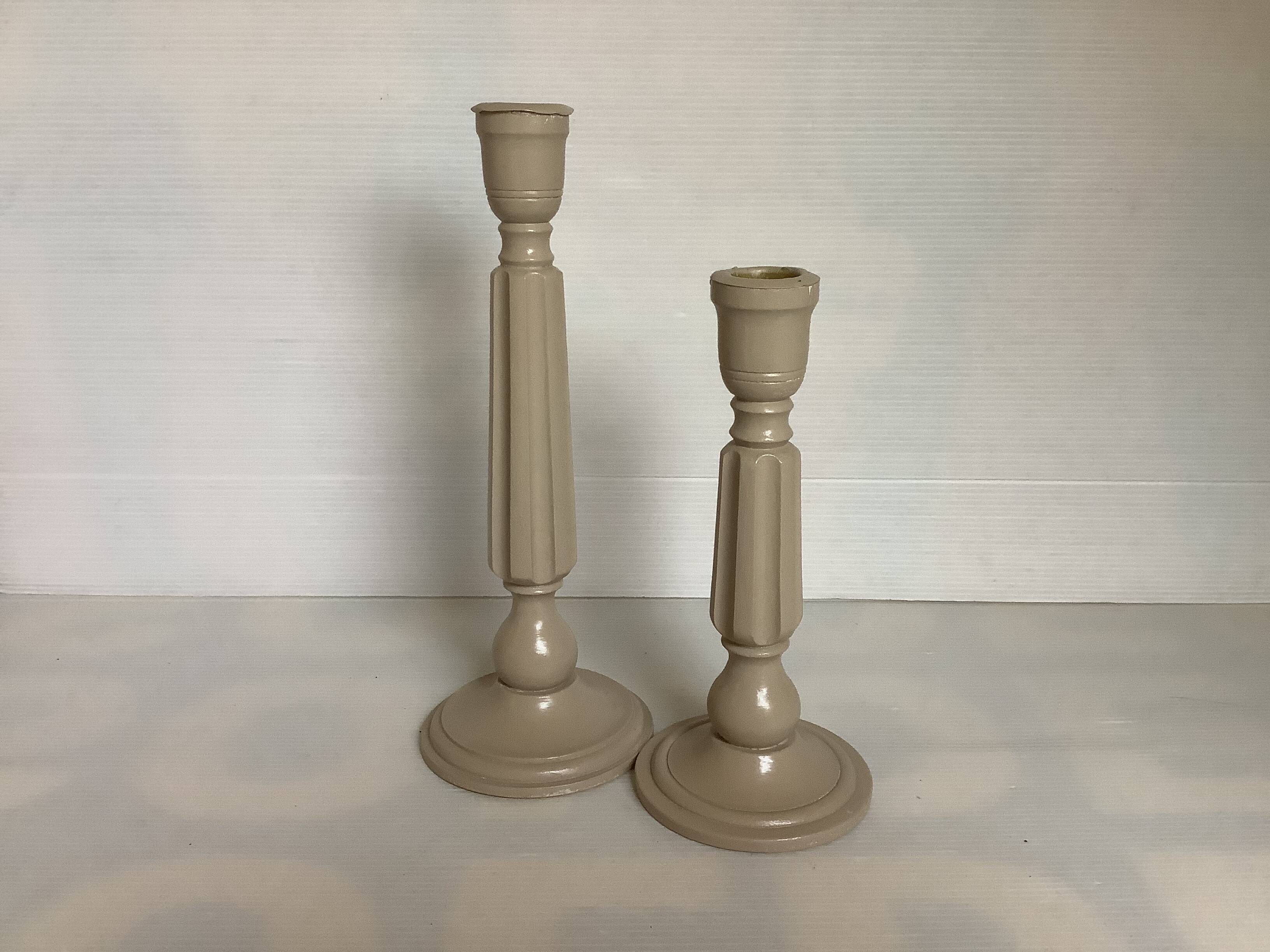 Pair of painted wooden candlesticks