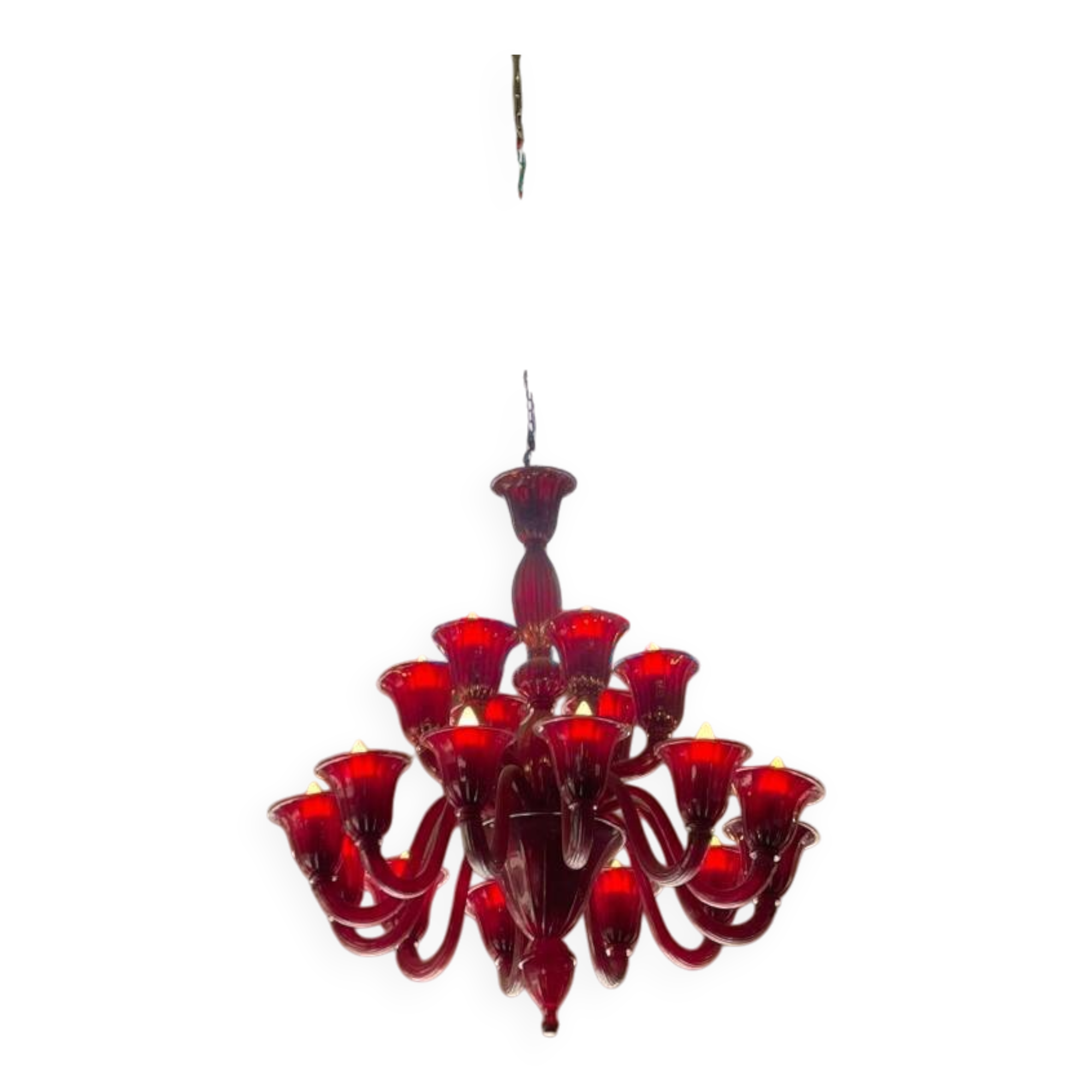 16-light red Murano glass chandeliers
