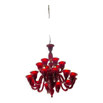 lustres en verre rouge de murano 16 feux
