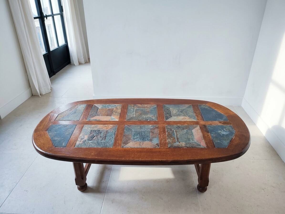 Raw wood and natural stone coffee table