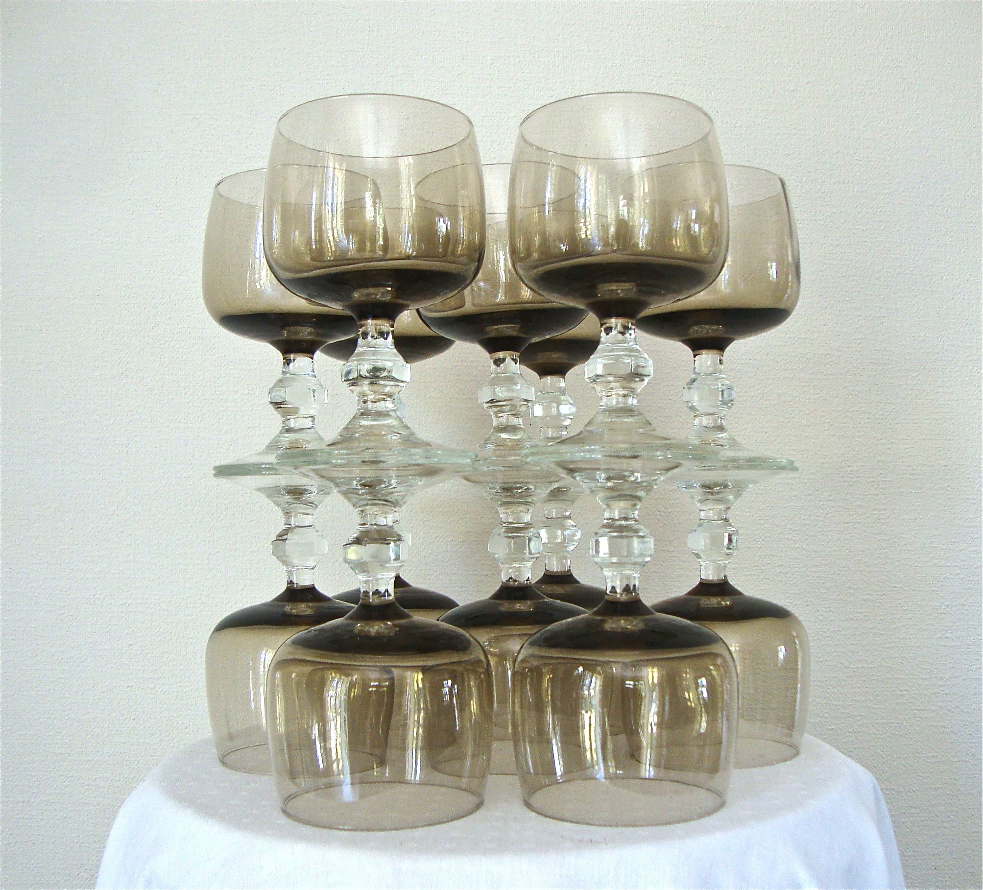 Series of 14 crystalline wine glasses