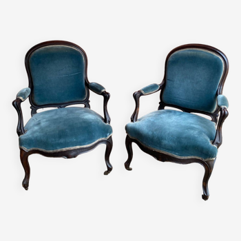 Pair of napoleon iii bergeres armchairs in rosewood and pear wood 19th century