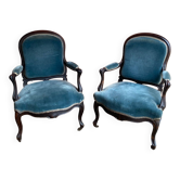 Pair of napoleon iii bergeres armchairs in rosewood and pear wood 19th century