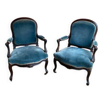 Pair of napoleon iii bergeres armchairs in rosewood and pear wood 19th century