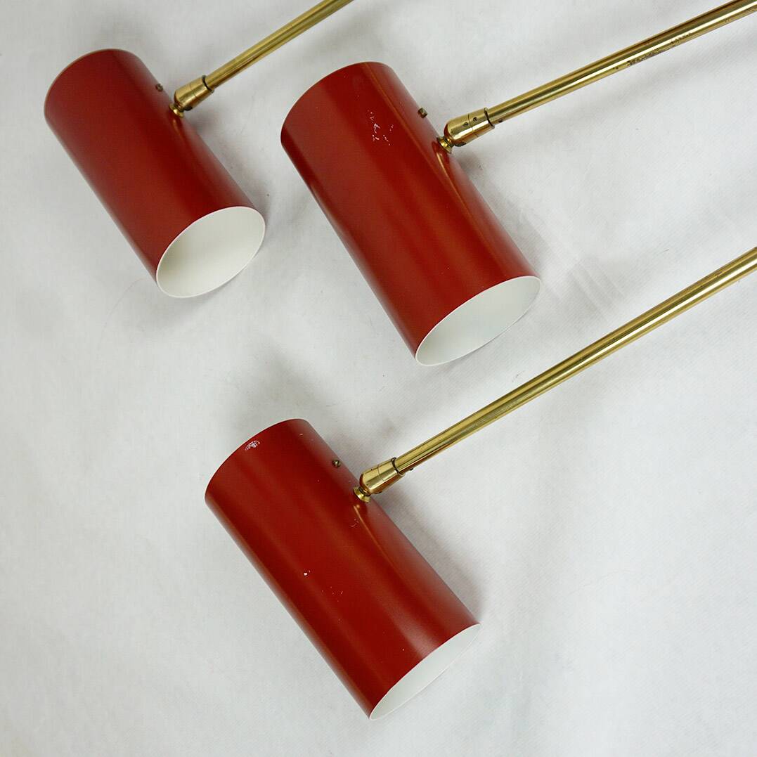 Cylindrical wall lights in Austrian red brass from the mid-century by J.T. Kalmar.