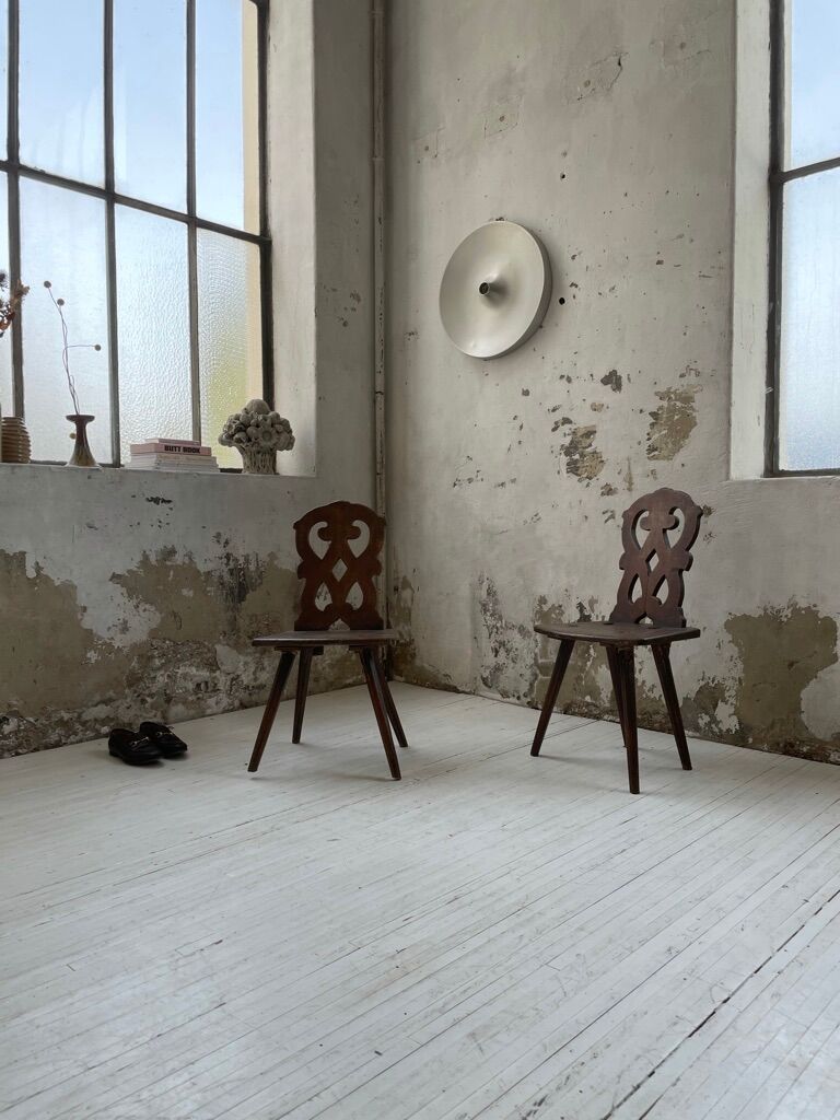 Pair of brutalist Alsatian mountain chairs 19th