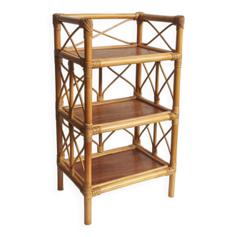 Vintage bamboo and rattan bookcase shelf