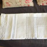 Embroidered white linen tablecloth, square