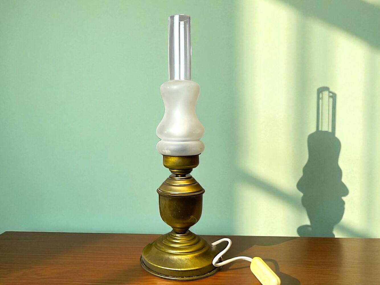 Pair Portuguese rustic brass table lamps