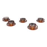 5 Rosaline Arcoroc twisted pink glass cups and saucers