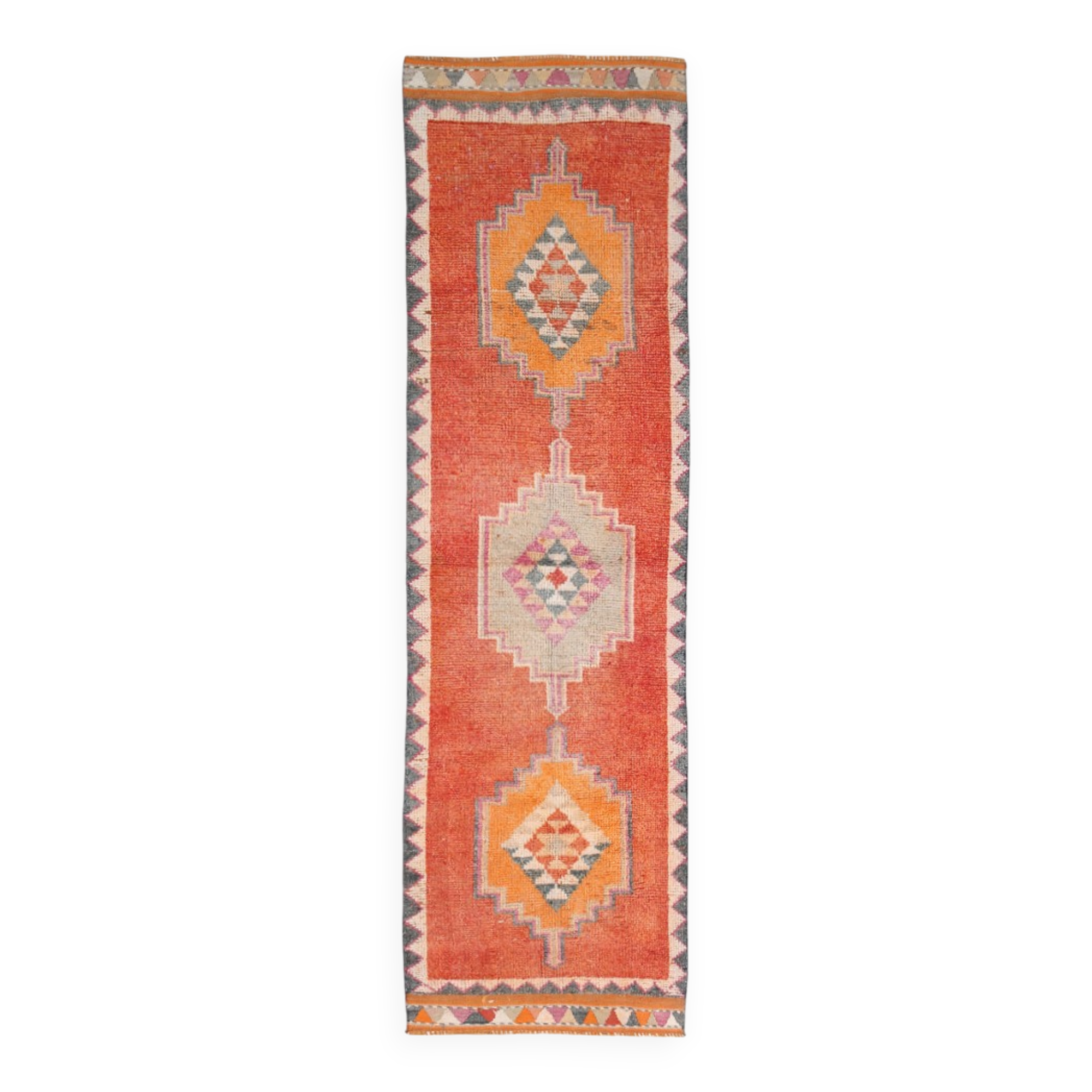 3x11 Peach Orange Handmade Wool Runner Rug, 95x337Cm