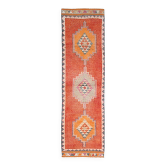 Tapis de couloir en laine fait main, couleur orange pêche, 3 x 11 cm, 95 x 337 cm