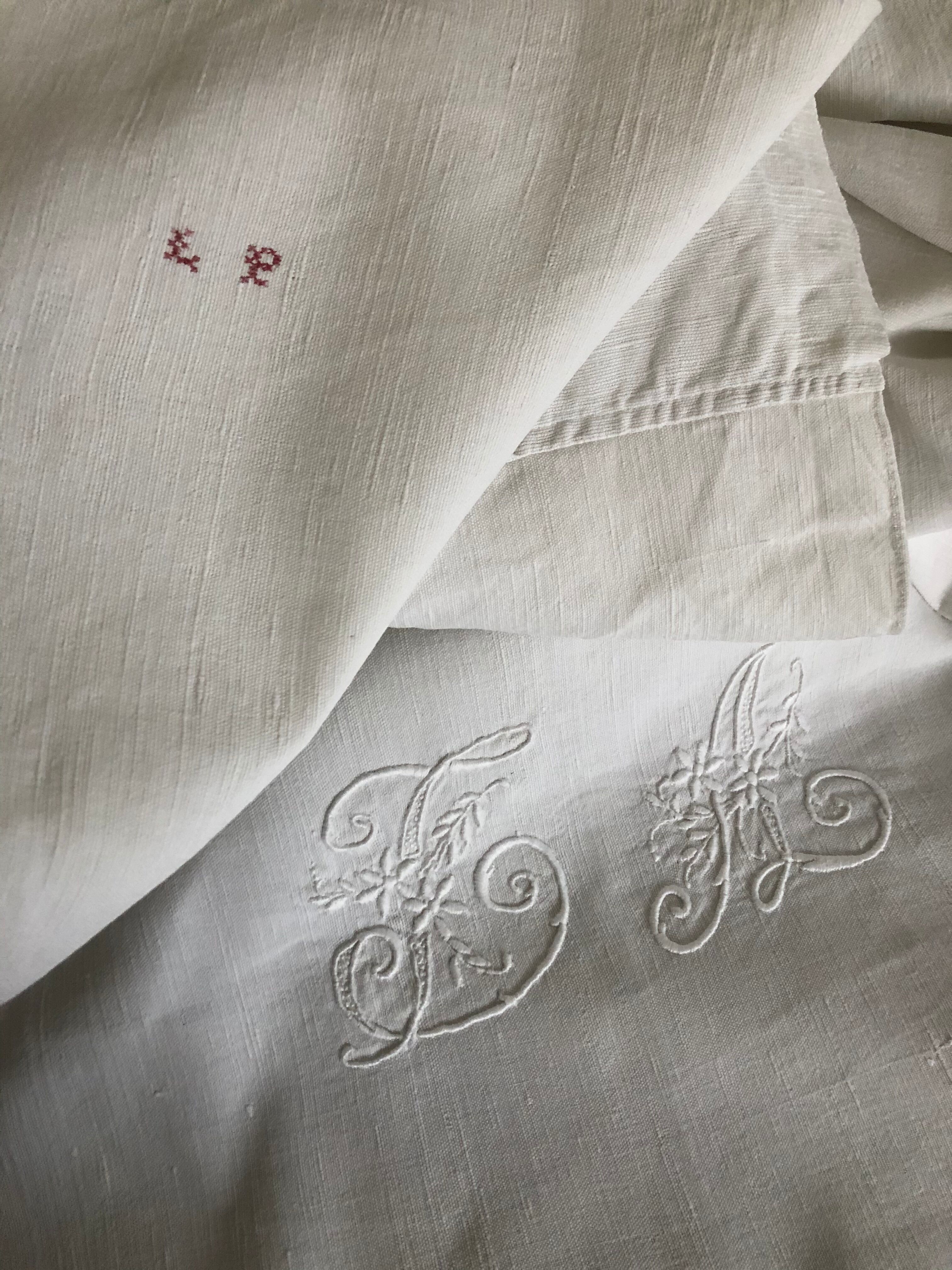 Old hemp cloth, MONOGRAM TA