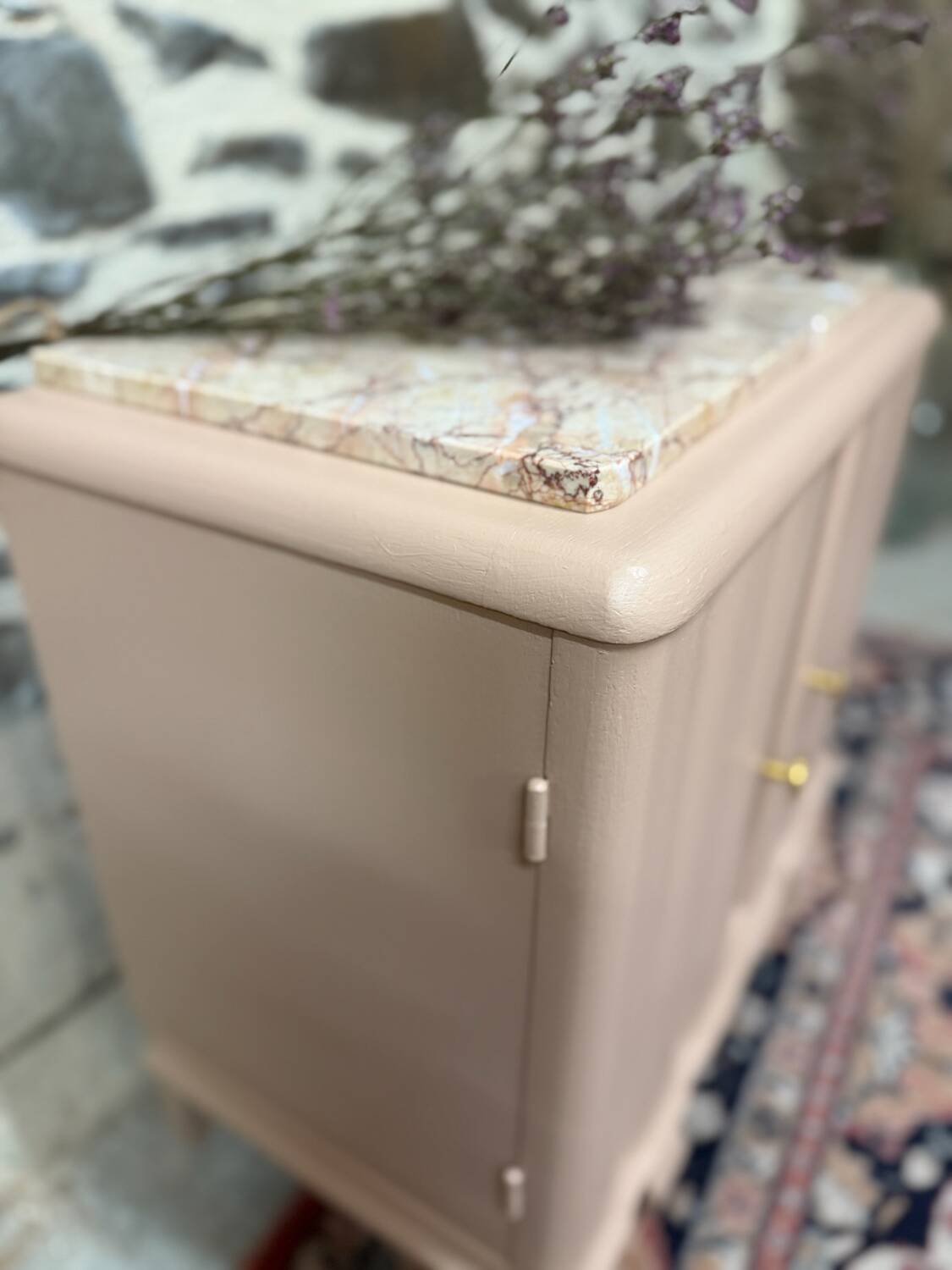 Beautiful pastel pink art deco bedside table