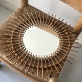 Round sun-shaped rattan wall mirror, vintage 1970