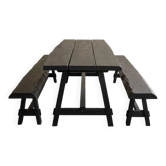 Brutalist wooden table and benches.