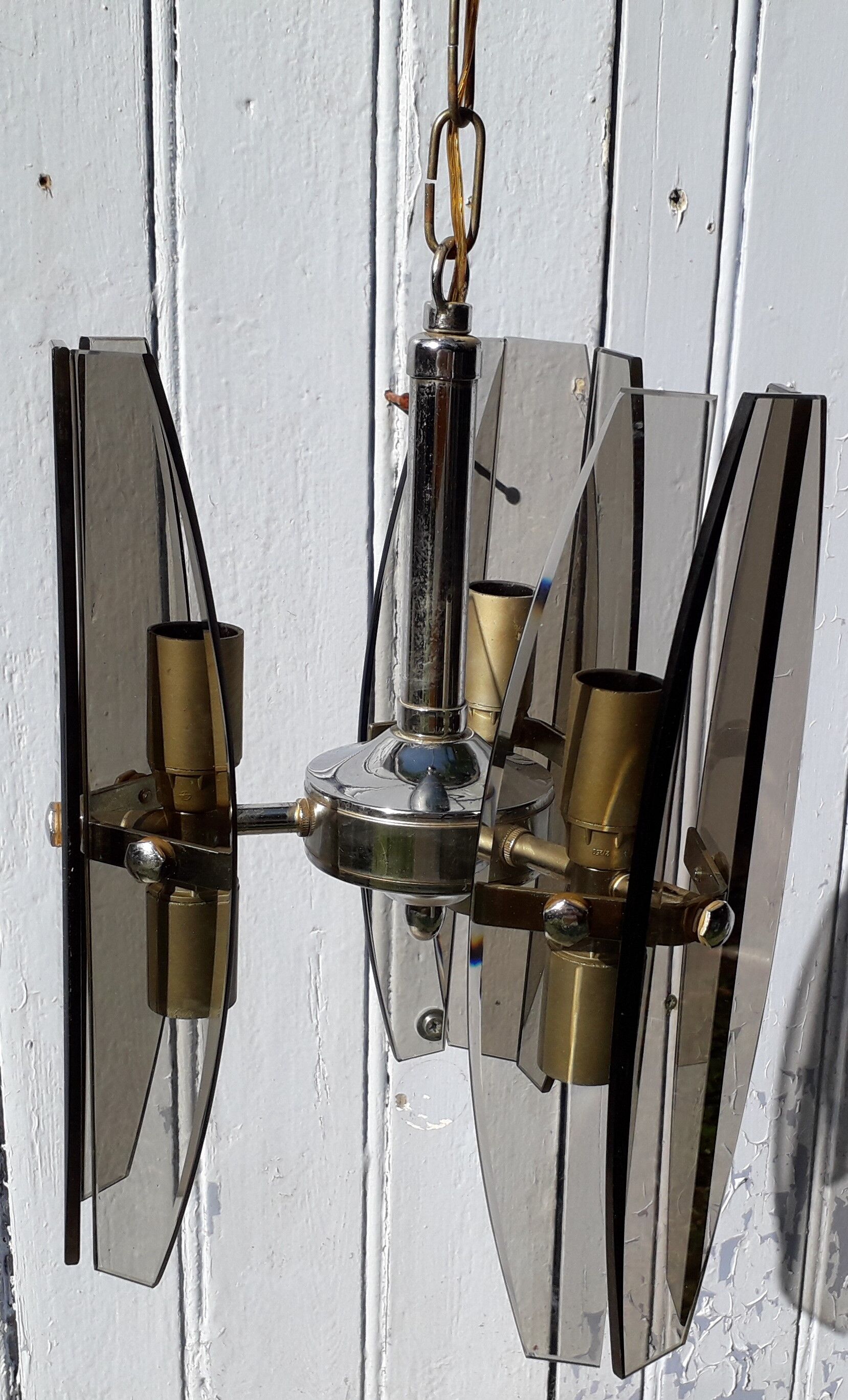 70s smoked glass chandelier