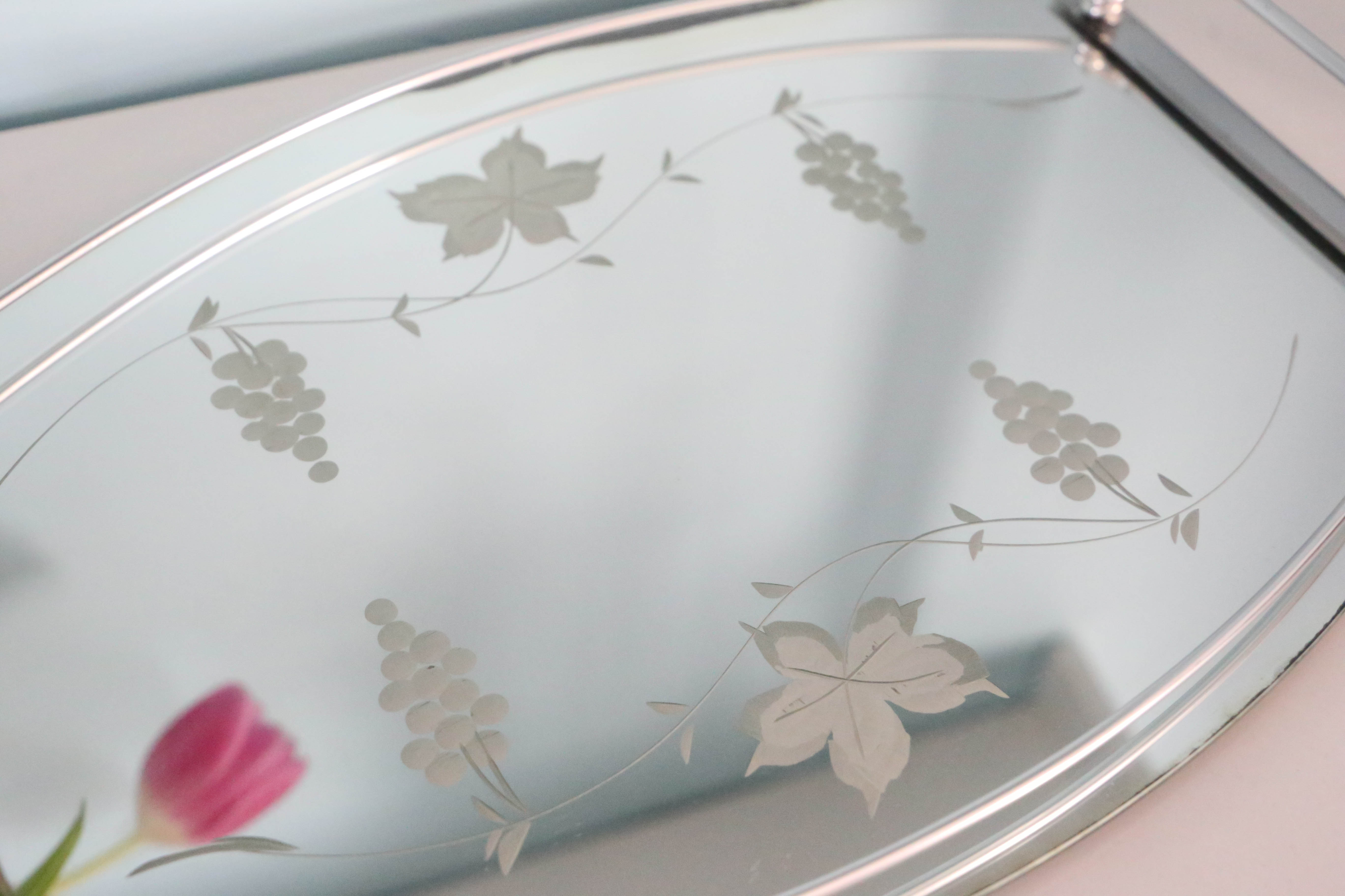 Plateau ovale miroir, années 50, vintage