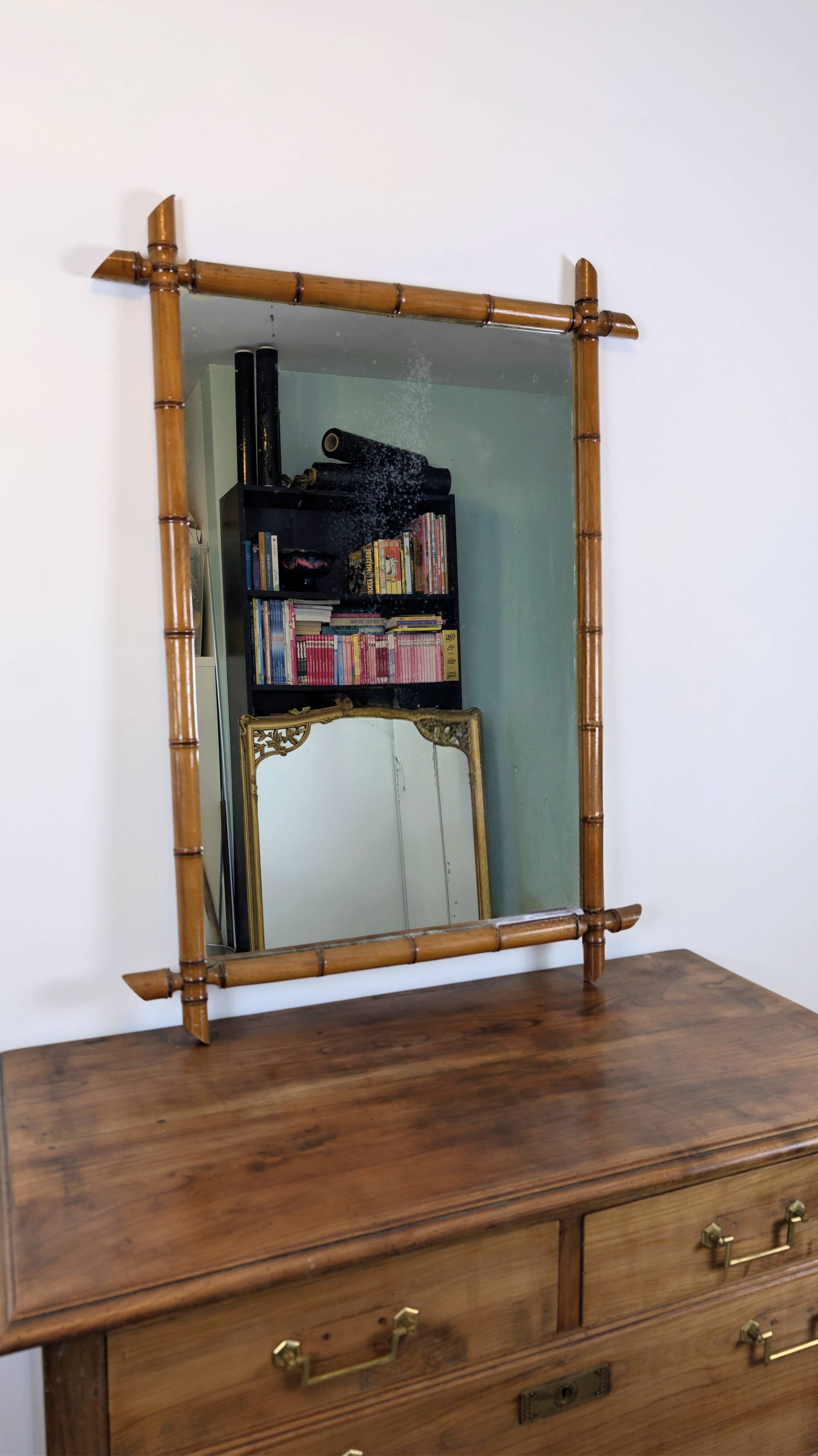 Vintage wooden mirror with bamboo imitation 102 x 75 cm – Exotic spirit